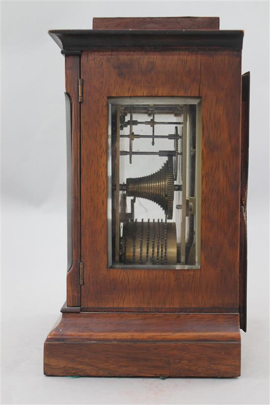 A Victorian rosewood mantel timepiece, 10.5in.